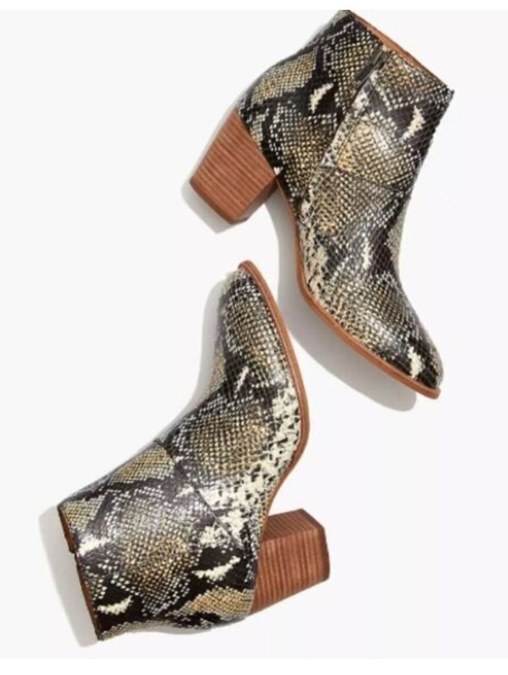 Madewell Snake-Print Ankle Booties in Black & Beige Size 6